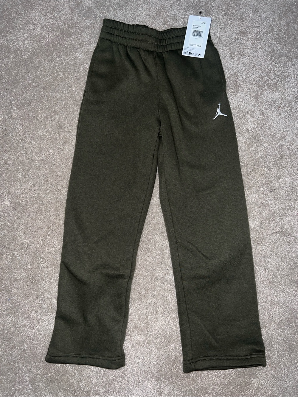 Jordan Boys Olive Green Fleece Joggers with White Jumpman
